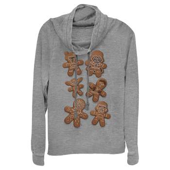 Juniors Womens Star Wars Christmas Gingerbread Cookies Cowl Neck Sweatshirt