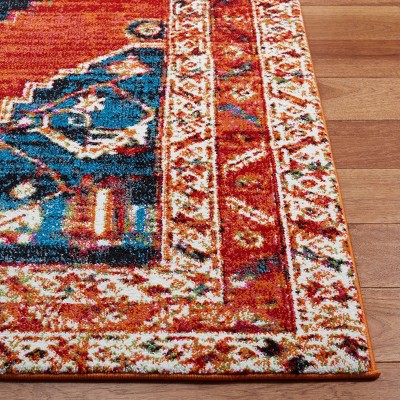 Vintage Red and Navy Rectangular Synthetic Area Rug