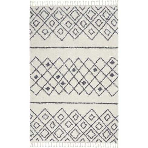 Nourison Diamond Trellis Shag Dmt02 Ivory/slate Indoor Area Rug - 5'3 X ...