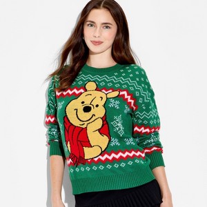 Women's Winnie the Pooh Festive Graphic Sweater - Green - 1 of 3