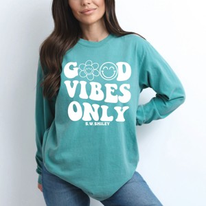 Simply Sage Market S.W.Smiley Good Vibes Only Smiley Face Garment Dyed Long Sleeve - 1 of 4