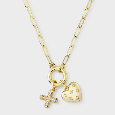 14K Gold Dipped Cubic Zirconia Puffy Heart Charm X Initial Necklace - A New Day™ Gold