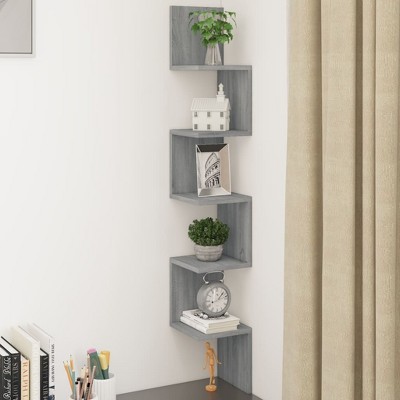 vidaXL Wall Corner Shelf Gray Sonoma 7.9 in.x7.9 in.x50.2 in. Engineered Wood