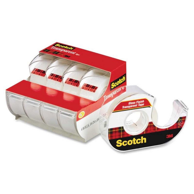 Scotch 600 Transparent Tape with Dispenser, 0.75 x 850 Inches, Glossy, Pack of 4, 1 of 2