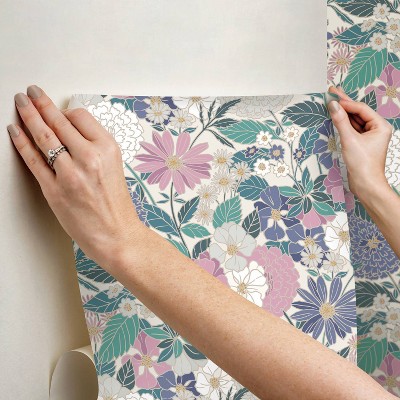 Pink and Beige Bohemian Floral Peel and Stick Wallpaper Roll