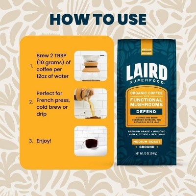 Laird Superfood Medium Roast Defend Functional Mushroom Ground Coffee - 12oz