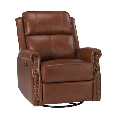Kaietan Genuine Leather Power Rocking Recliner with Rolled Arms for Living Room and Office| ARTFUL LIVING DESIGN