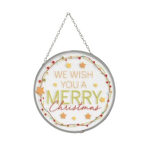 Wish You Merry Christmas Red Round 6 x 6 Glass Suncatcher with Suction Cup - 1 of 2