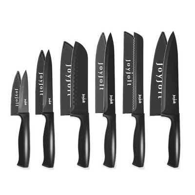 JoyJolt Multi Purpose 12 Piece Non-Stick Kitchen Knife Set - 6 Knives & 6 Blade Guards Set - Black