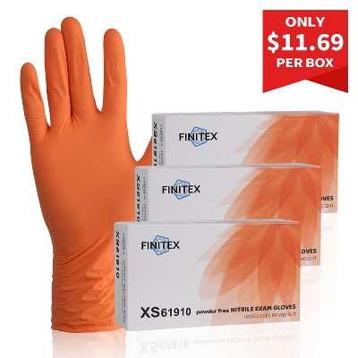 FINITEX Orange Nitrile Gloves - 100, 300 & 1000 PCS, 3.2 Mil,  Powder-Free Latex-Free Disposable Medical Exam Cleaning Food Prep Gloves