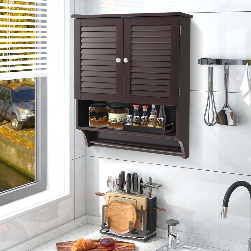 Costway Bathroom Wall Mounted Medicine Cabinet with Louvered Doors & Towel Bar Espresso/Grey/White/Black, 2 of 11