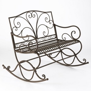 The Lakeside Collection Decorative Wrought Iron Outdoor Metal Rocking Bench - 1 of 4