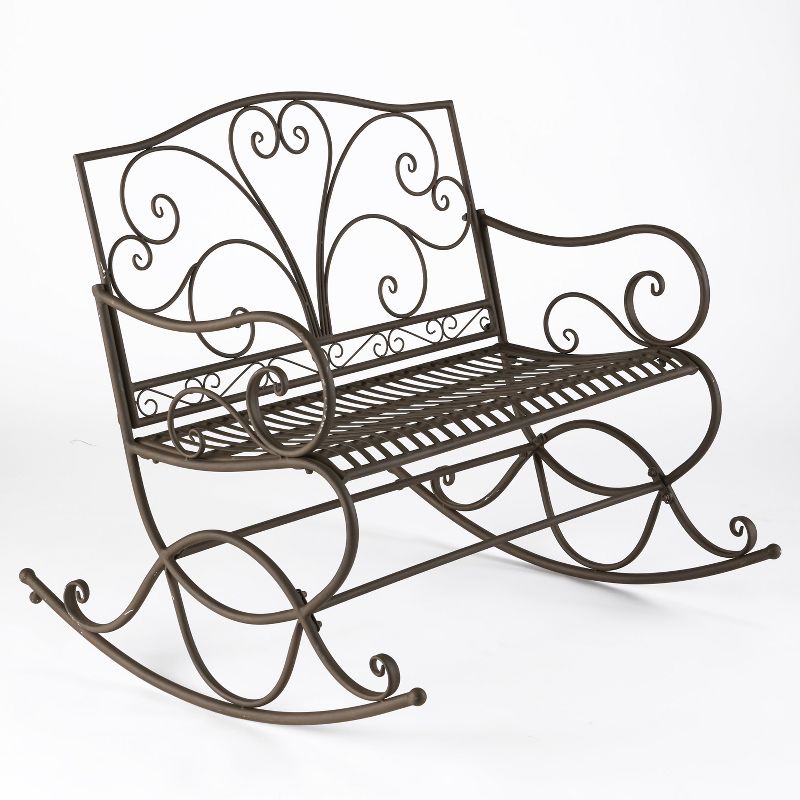 The Lakeside Collection Decorative Wrought Iron Outdoor Metal Rocking Bench, 1 of 8