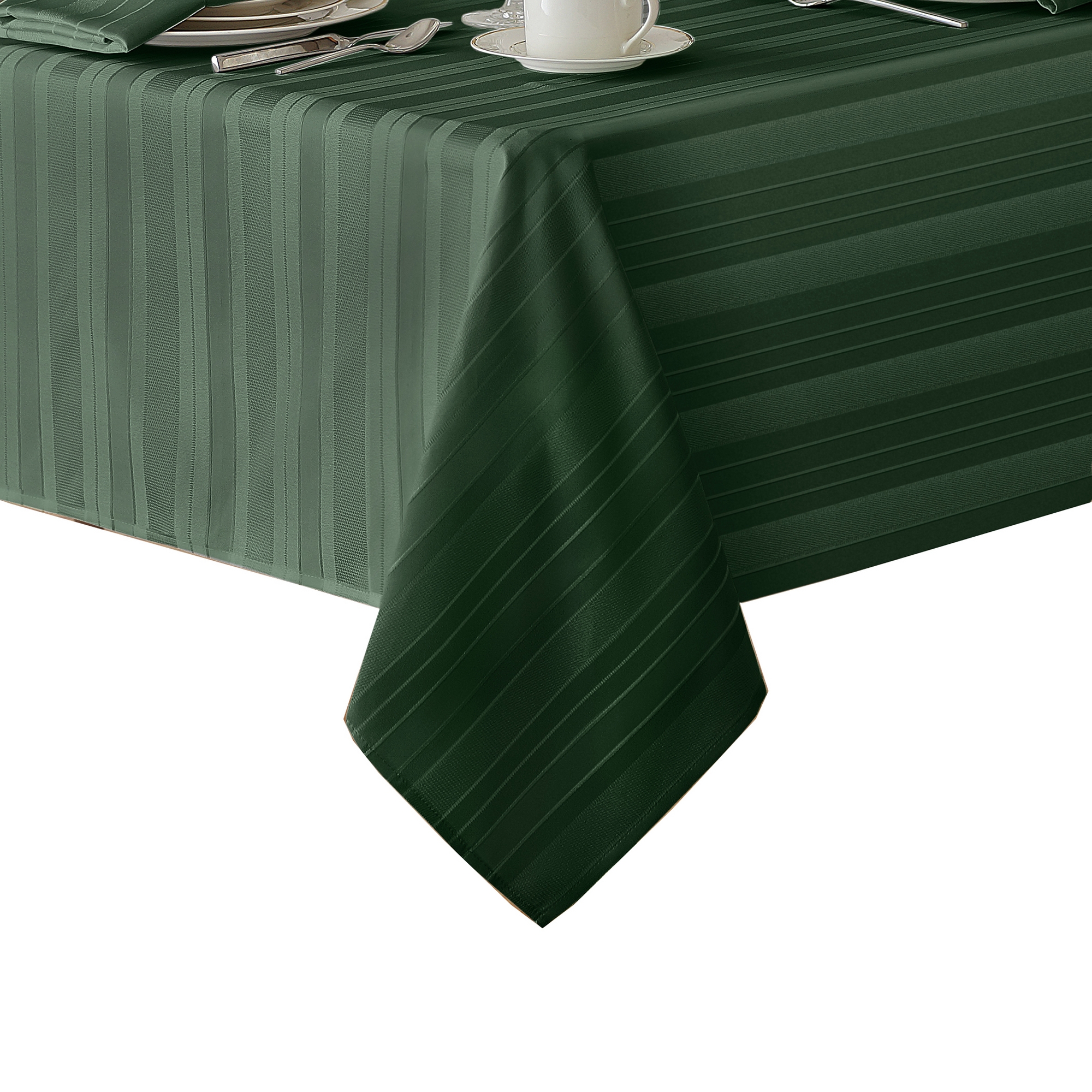 Denley Stripe Jacquard Stain Resistant Tablecloth - 60" x 84" Rectangle - Hunter Green - Elrene Home Fashions