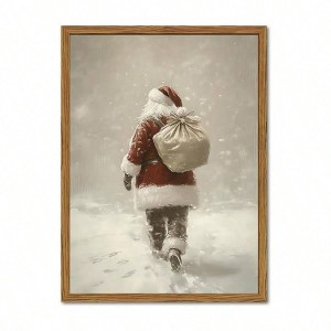 Framed Vintage Canvas Wall Art Rustic Santa Claus Walking Snowy Winter Holiday Decor 12x16 Inch Home Bedroom Wall Art Print - 1 of 4