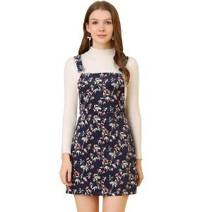 INSPIRE CHIC Women's Adjustable Strap Pinafore Bib Corduroy Overalls Floral Dress - 1 of 4