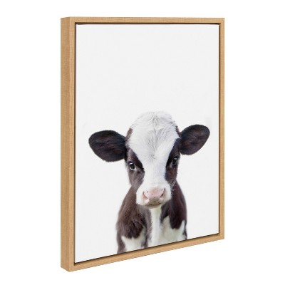 Natural Framed Baby Cow Portrait Canvas Art, 26.69" x 21.63"
