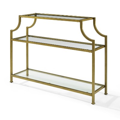 Gold and Glass Console Table with Storage Shelves