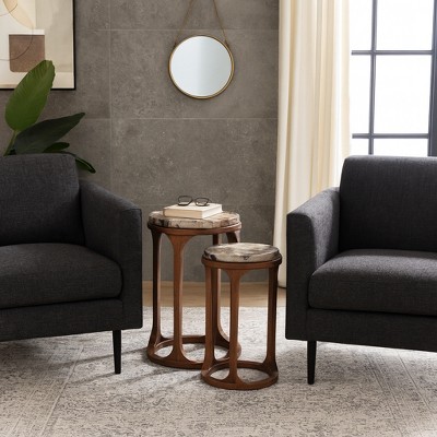 Elegant End Tables, Side Tables, or Small Night Stands for Home Decor - Wood Bedside Tables with Open-Frame Bases - Set of 2