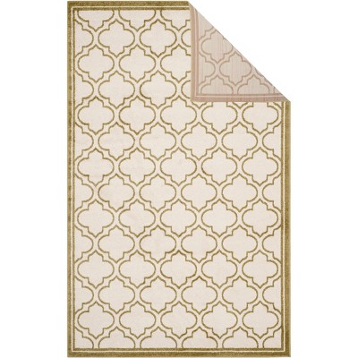 Ivory and Light Green Geometric Square Area Rug