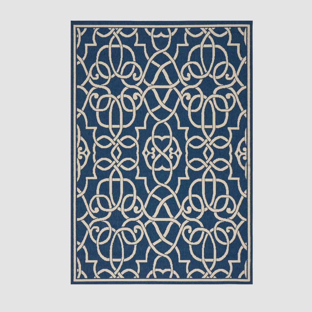 5' x 8' Belmont Geometric Outdoor Rug Navy/Ivory - Christopher Knight Home