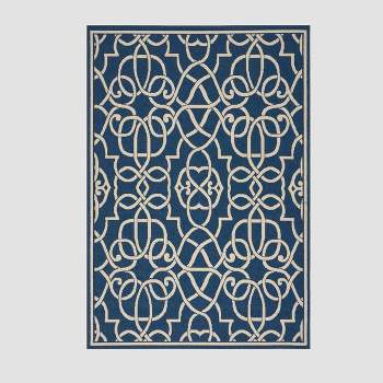 Belmont Geometric Outdoor Rug Navy/Ivory - Christopher Knight Home
