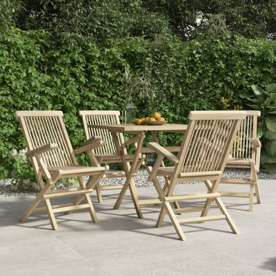 Folding Garden Chair Set of 4 Grey Solid teak wood Standard vidaXL