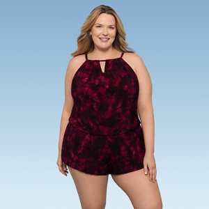 Aqua Green, Women's Keyhole Blouson Romper - 1 of 3