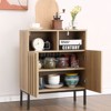 Oak Finish Wave Stripe Sideboard, Double Door Storage Cabinet with Wavy Design, Wood Texture Buffet Console for Living Room, Entryway - 2 of 4