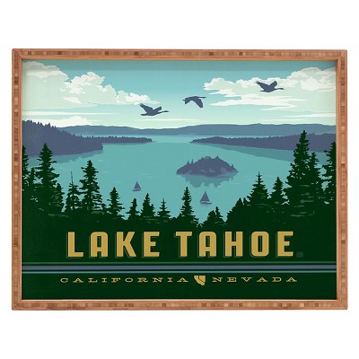 Anderson Design Group Lake Tahoe Rectangle Tray - Green - Deny Designs: Wood, 18x14" for Coffee Table Decor