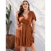 Plus Size Women's V Neck Short Sleeve Dress with Belt Flowy Casual Summer Day Dress - 4 of 4