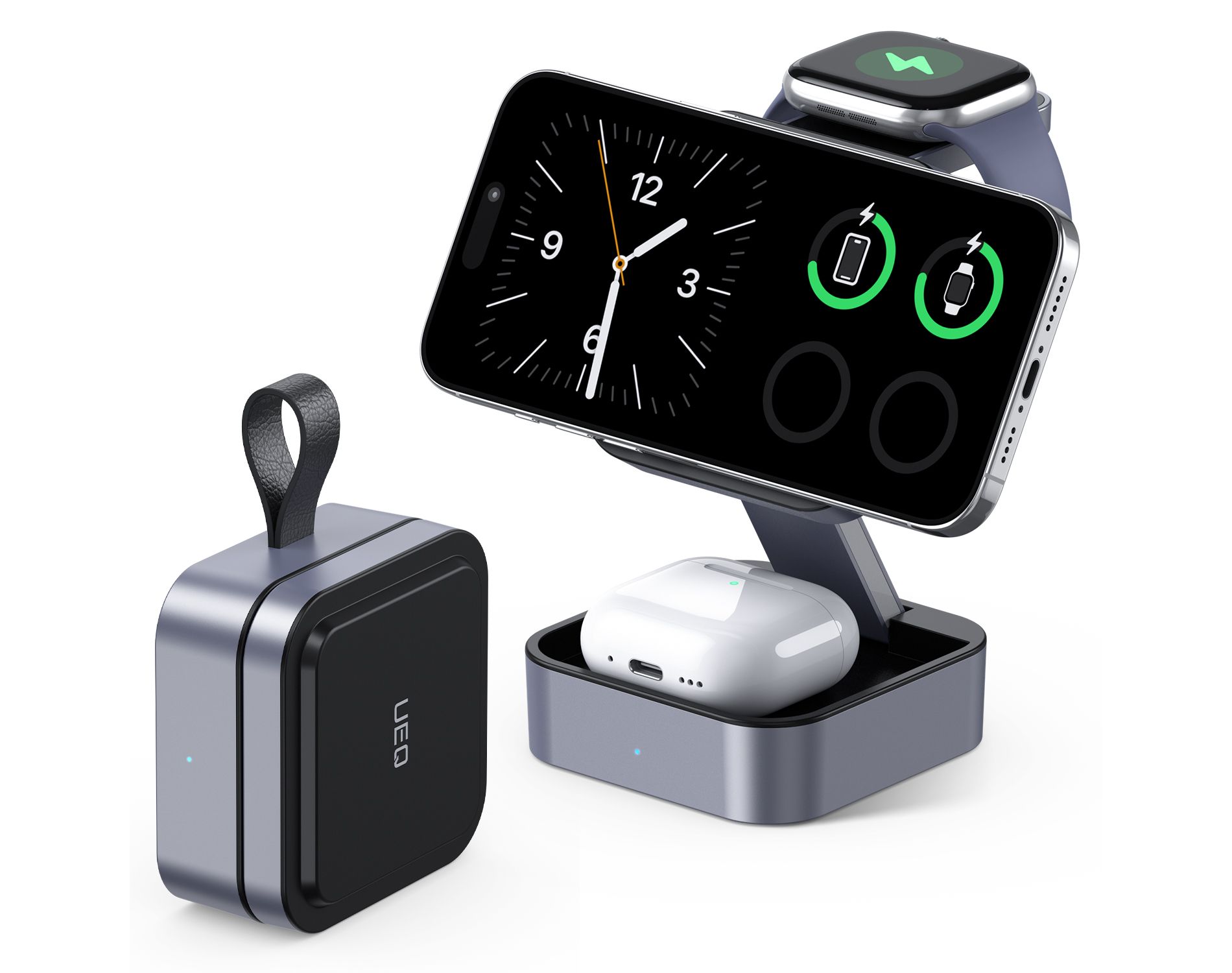 Waloo Compact Upright Magnetic 3-in-1 Wireless Charging Stand for iPhone, Apple Watch & AirPods