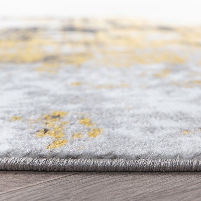 Modern Yellow and Gray Abstract Synthetic Runner Rug 2'x7'