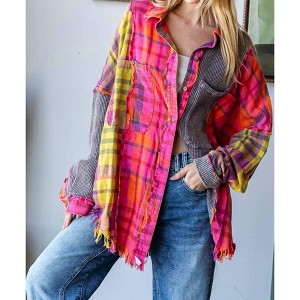 Women's OVERSIZED PLAID BUTTONDOWN SHIRT - Oli & Hali - 1 of 3