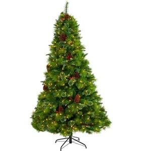 Nearly Natural 7-ft Montana Mixed Pine Artificial Christmas Tree with Pine Cones, Berries and 500 Clear LED Lights - 1 of 4