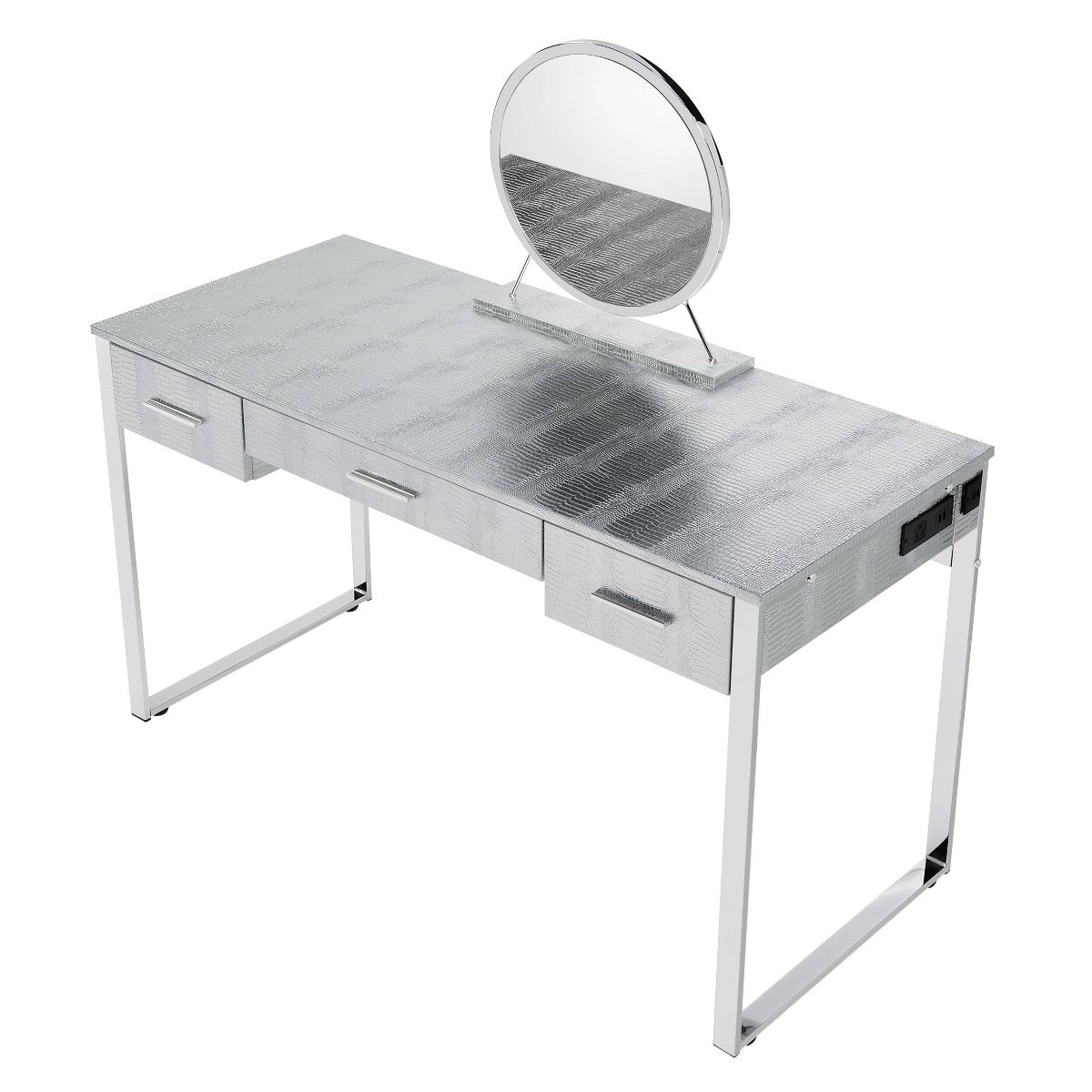 50" Myles Vanity Table Antique White, Chrome Finish - Acme Furniture: Built-in Outlet, USB, Storage - thumbnail 6