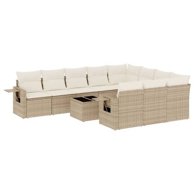 vidaXL 11 Piece Patio Sofa Set with Cushions - Beige and Cream Without Table