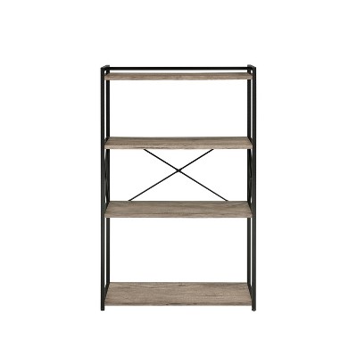 47" Gray Wood and Black Metal Transitional Bookcase