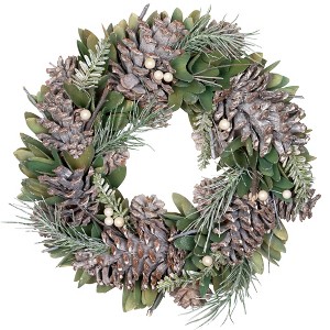 Northlight Frosted Pinecone and Wooden Petals Artificial Christmas Wreath -14" - Unlit - 1 of 4