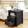 Vipbear Night Stand with Charging Station, Rustic 18 Inch Bedside Table with 2 Storage Drawers and Open Shelf - 4 of 4
