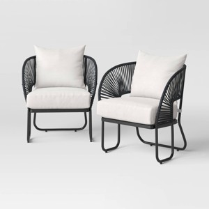 2pc Mackworth Rope Outdoor Patio Club Chairs Black - Threshold™: Weather-Resistant Steel Frame, Polyester Cushions - 1 of 4
