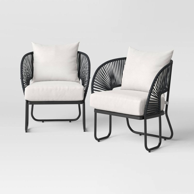 2pc Mackworth Rope Outdoor Patio Chairs, Club Chairs Black - Threshold&#8482;, 1 of 8