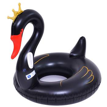 Pool Central 45" Inflatable Black Swan Swimming Pool Lounger