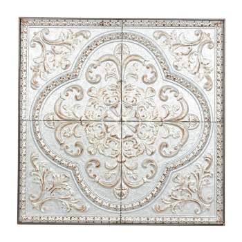 Rustic Metal Scroll Wall Decor with Embossed Details Light Gray - Olivia & May