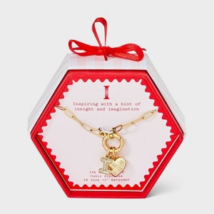 14K Gold Dipped Cubic Zirconia Puffy Heart Charm Initial Necklace - A New Day™ Gold - 1 of 4