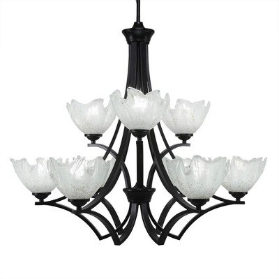 Toltec Lighting Zilo 9 - Light Chandelier in  Matte Black with 7" Gold Ice Shade