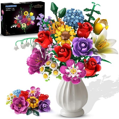 Plaxsoon 1015pcs Flower Bouquet Building Set Valentines Day, 18 Flowers Rose Building Block, Botanical Collection Toy for 6+