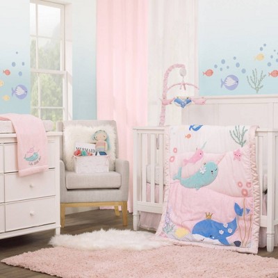 Nojo Under The Sea Whimsy Whales and Narwhals Crib Bedding Set - 4pc