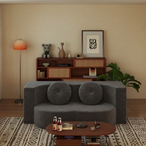 Kumasinova Floor Sofa,Convertible Plush Corduroy Sleeper Sofa Bed with 2 Pillows,14.2" Full Size Folding Mattress for Living Room,Guest Bed - 1 of 4