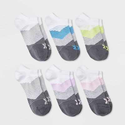 Women's 6pk Lightweight Chevron Striped No Show Athletic Socks - All In Motion™ White/Charcoal 4-10